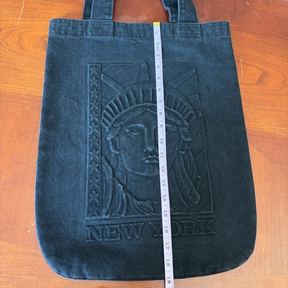 Tyca Vintage Black Denim Tote Bag | Embossed Statue of Liberty New York | USA - Picture 5 of 9